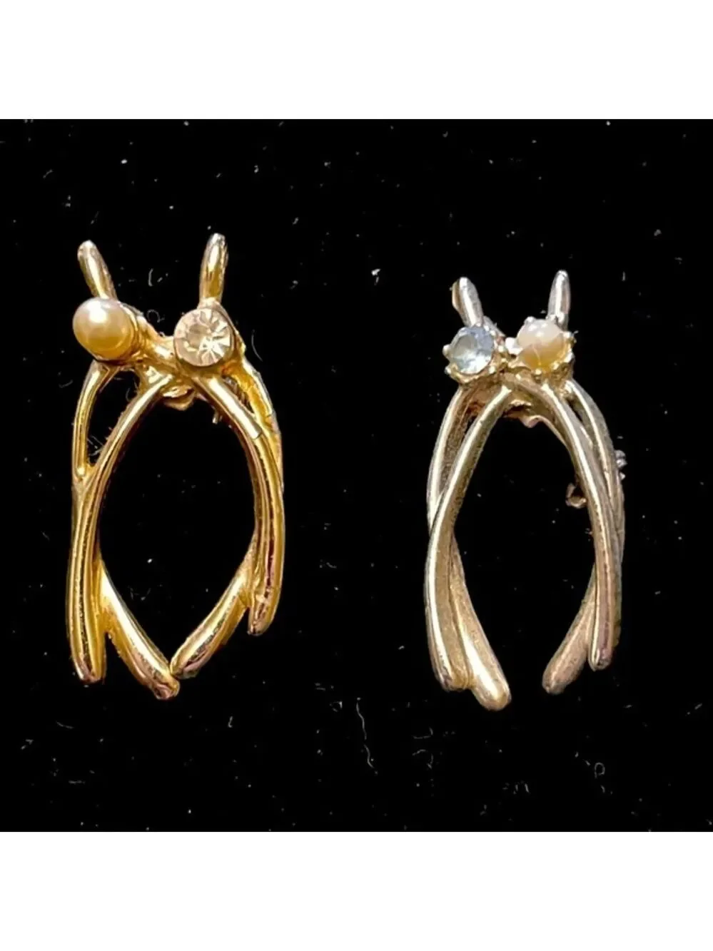 Vintage Wishbone Brooches silver and gold tone